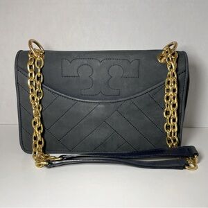 Tory Burch Alexa Quilted suede Tote in navy Shoulder Bag Purse Handbag‎